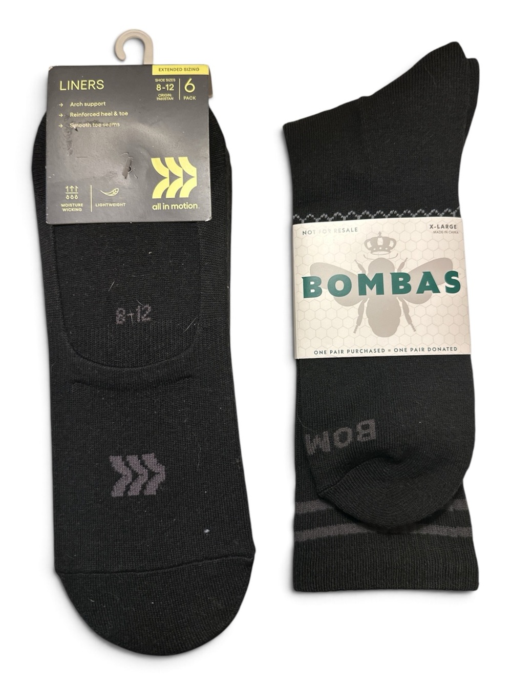 NWT Bombas Men's Black Socks XL & Women’s All in Motion Pack of 6 liners 8-12